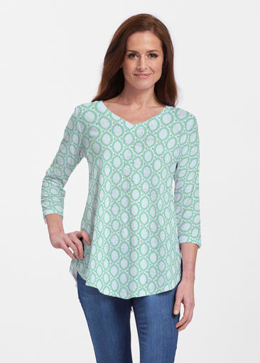 Coastal Lace Green (7686) ~ Signature V-neck Flowy Tunic