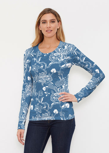 Lace Floral Navy (7687) ~ Thermal Long Sleeve Crew Shirt