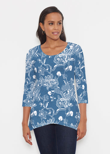 Lace Floral Navy (7687) ~ Katherine Hi-Lo Thermal Tunic