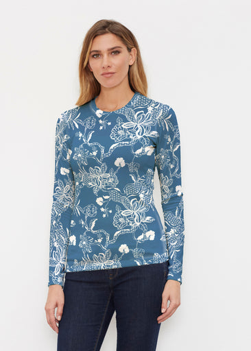 Lace Floral Navy (7687) ~ Butterknit Long Sleeve Crew Top