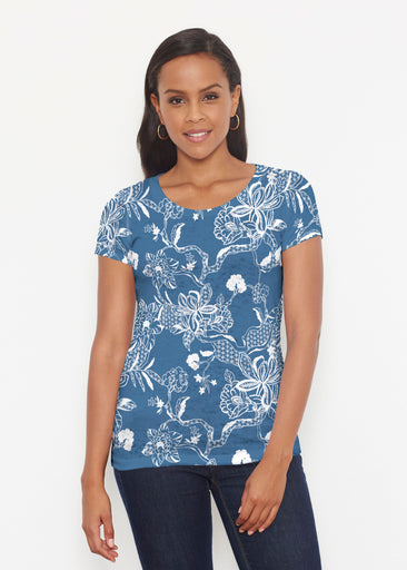 Lace Floral Navy (7687) ~ Signature Short Sleeve Scoop Shirt