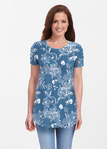 Lace Floral Navy (7687) ~ Butterknit Short Sleeve Tunic