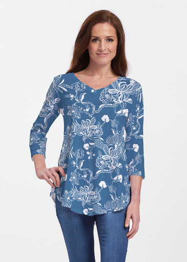 Lace Floral Navy (7687) ~ Signature V-neck Flowy Tunic