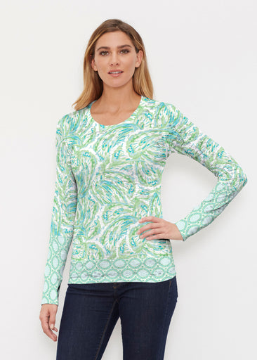 Coastal Paisley Lace Green (7690) ~ Thermal Long Sleeve Crew Shirt