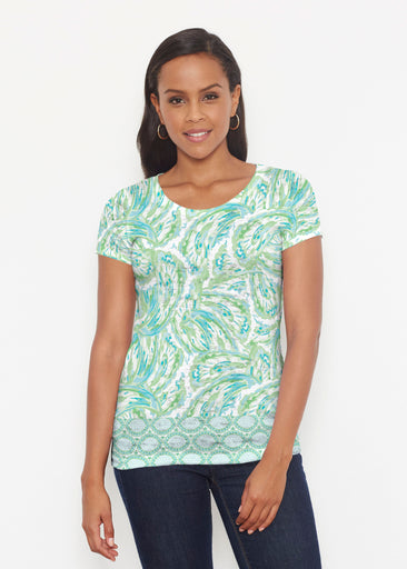 Coastal Paisley Lace Green (7690) ~ Signature Short Sleeve Scoop Shirt
