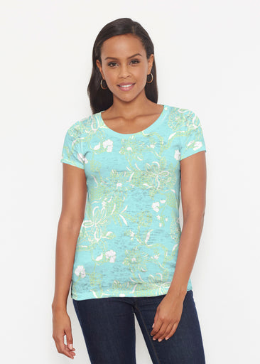 Lace Floral Aqua (7693) ~ Signature Short Sleeve Scoop Shirt