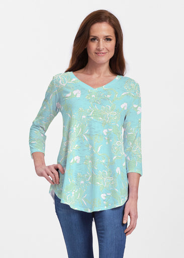 Lace Floral Aqua (7693) ~ Signature V-neck Flowy Tunic