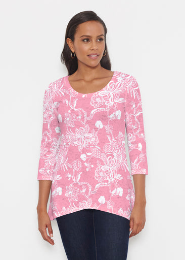 Lace Floral Pink (7694) ~ Katherine Hi-Lo Thermal Tunic