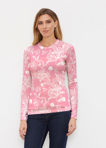 Lace Floral Pink (7694) ~ Butterknit Long Sleeve Crew Top