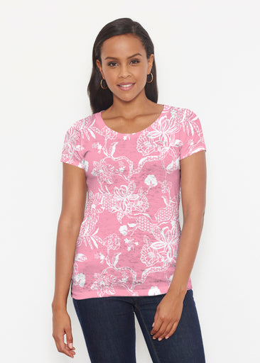 Lace Floral Pink (7694) ~ Signature Short Sleeve Scoop Shirt