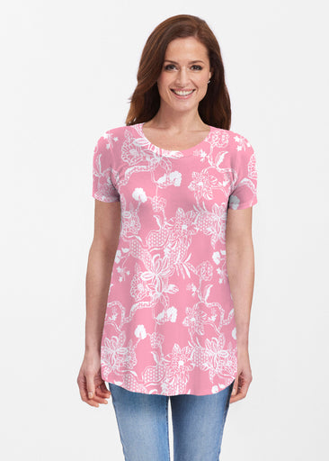 Lace Floral Pink (7694) ~ Butterknit Short Sleeve Tunic