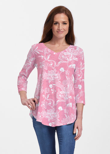 Lace Floral Pink (7694) ~ Signature V-neck Flowy Tunic