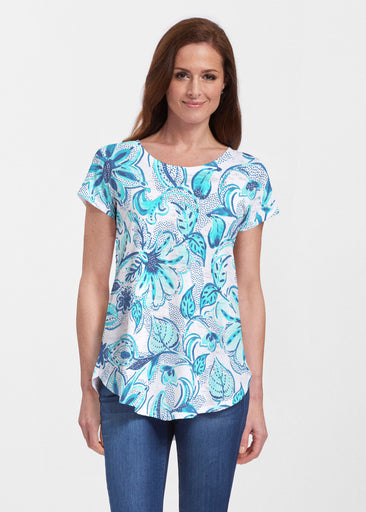 Baltic Watercolor Aqua (7696) ~ Signature Short Sleeve Scoop Neck Flowy Tunic