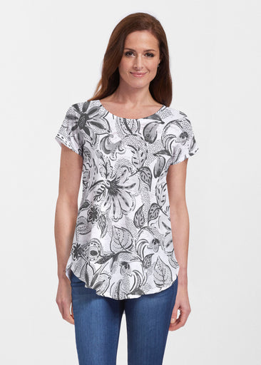 Baltic Watercolor Black (7697) ~ Signature Short Sleeve Scoop Neck Flowy Tunic