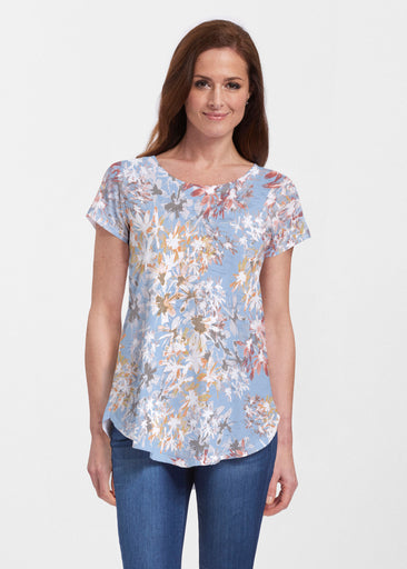 Floral Burst Blue (7710) ~ Signature Short Sleeve Scoop Neck Flowy Tunic