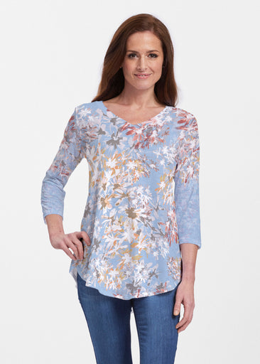 Floral Burst Blue (7710) ~ Signature V-neck Flowy Tunic