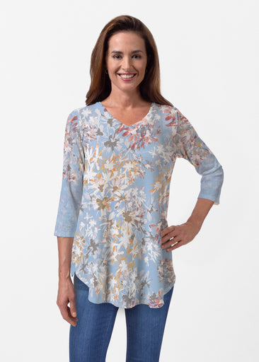 Floral Burst Blue (7710) ~ Butterknit V-neck Flowy Tunic