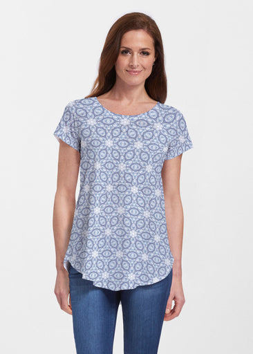 Toss Up Daisy (7716) ~ Signature Short Sleeve Scoop Neck Flowy Tunic