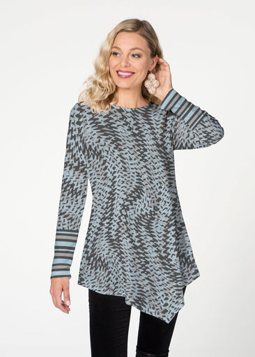 Textured Tracks Black (7720) ~ Asymmetrical French Terry Tunic