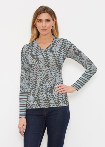 Textured Tracks Black (7720) ~ Butterknit Long Sleeve V-Neck Top