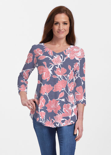 Melina Blooms Navy (7721) ~ Signature V-neck Flowy Tunic