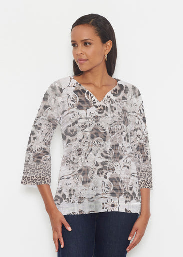 Tulip Leopard Multi (7731) ~ Banded 3/4 Bell-Sleeve V-Neck Tunic