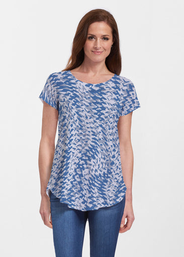 Textured Tracks Blue (7737) ~ Signature Short Sleeve Scoop Neck Flowy Tunic