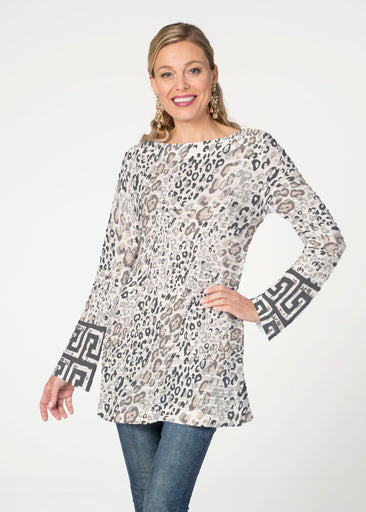 Greek Cat Grey (7752) ~ Banded Boatneck Tunic