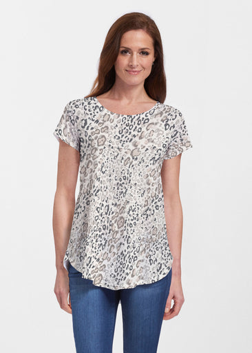 Greek Cat Grey (7752) ~ Signature Short Sleeve Scoop Neck Flowy Tunic