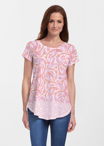 Coastal Paisley Pink (7754) ~ Signature Short Sleeve Scoop Neck Flowy Tunic