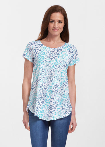 Cat Blue (7755) ~ Signature Short Sleeve Scoop Neck Flowy Tunic