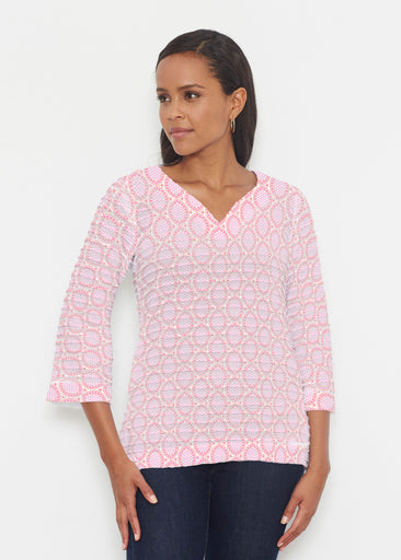 Coastal Lace Pink (7757) ~ Banded 3/4 Bell-Sleeve V-Neck Tunic