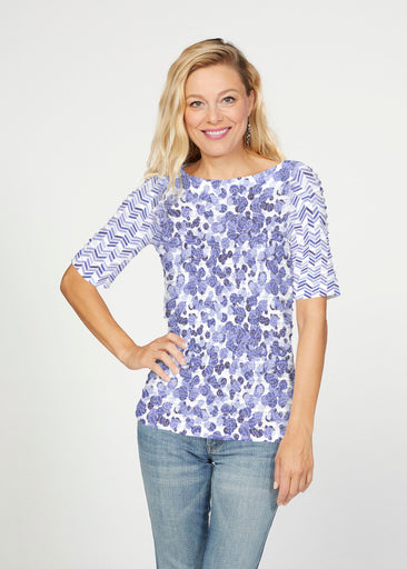 Oh Stamped (7784) ~ Banded Elbow Sleeve Boat Neck Top