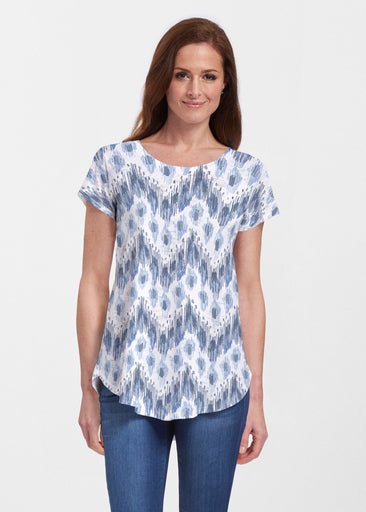 Tonal Waves Blue (7804) ~ Signature Short Sleeve Scoop Neck Flowy Tunic