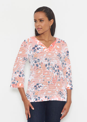 Daydream Florals (7805) ~ Banded 3/4 Bell-Sleeve V-Neck Tunic