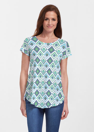 Cubed Blue (7807) ~ Signature Short Sleeve Scoop Neck Flowy Tunic