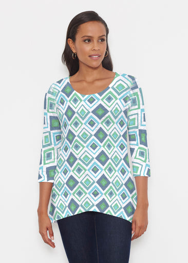 Cubed Blue (7807) ~ Katherine Hi-Lo Thermal Tunic