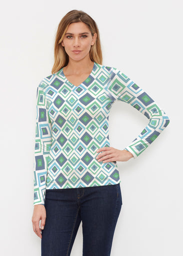 Cubed Blue (7807) ~ Butterknit Long Sleeve V-Neck Top