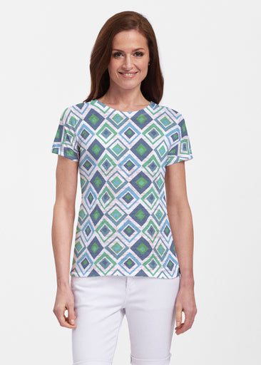 Cubed Blue (7807) ~ Sheer Short Sleeve Crew Shirt