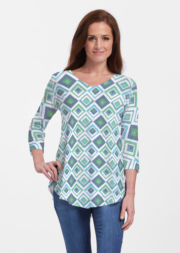 Cubed Blue (7807) ~ Signature V-neck Flowy Tunic