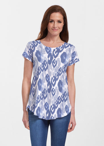 Royal Blue Ikat (7808) ~ Signature Short Sleeve Scoop Neck Flowy Tunic