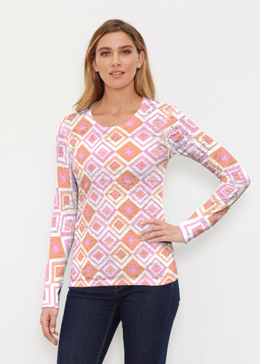 Cubed Pink (7809) ~ Thermal Long Sleeve Crew Shirt