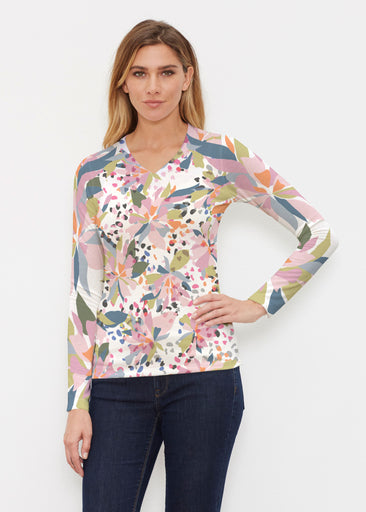 Floral Leopard (7810) ~ Butterknit Long Sleeve V-Neck Top