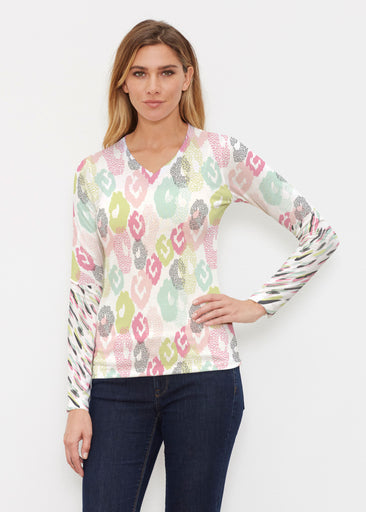 Abstract Pastel Ikat (7813) ~ Butterknit Long Sleeve V-Neck Top