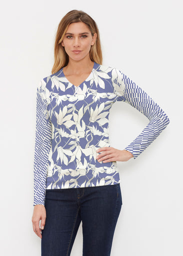 Sketch Floral Dominos (7814) ~ Butterknit Long Sleeve V-Neck Top