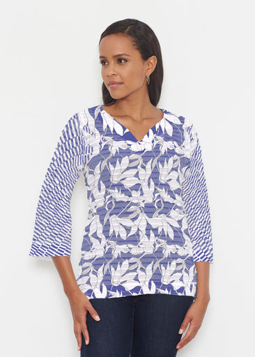 Sketch Floral Dominos (7814) ~ Banded 3/4 Bell-Sleeve V-Neck Tunic