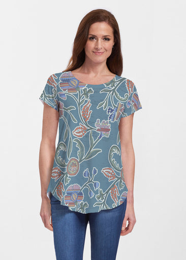Patterns At Play Blue (7827) ~ Signature Short Sleeve Scoop Neck Flowy Tunic
