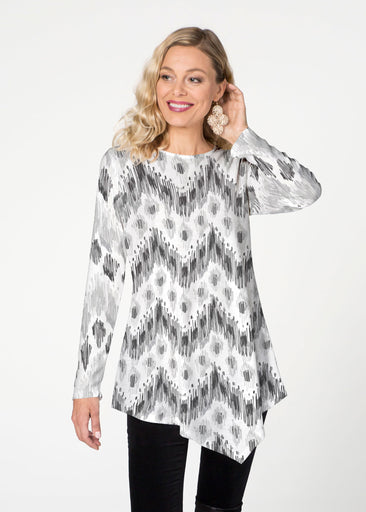 Tonal Waves Black (7834) ~ Asymmetrical French Terry Tunic