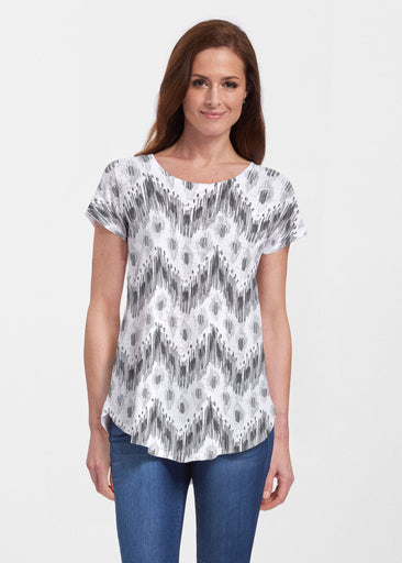 Tonal Waves Black (7834) ~ Short Sleeve Scoop Neck Flowy Tunic