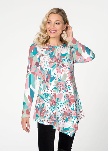 Floral Leopard Teal (7838) ~ Asymmetrical French Terry Tunic
